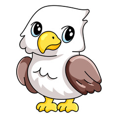 Cute Eagle Cartoon Kawaii Sticker. Character Vector Illustration