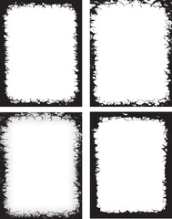 black and white set of frames, Intricately Distressed Grunge Frame Design Collection A Set of Four Unique, High-Contrast, Textured Borders for Artistic and Graphic Design