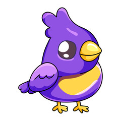 Cute Bird Cartoon Kawaii Sticker. Character Vector Illustration