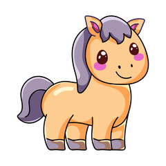 Cute Horse Cartoon Kawaii Sticker. Character Vector Illustration