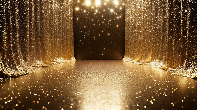 Luxury Golden Sparkling Light Trails on Black Background - Powered by Adobe