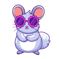 Cute Chinchillas Cartoon Kawaii Sticker. Character Vector Illustration