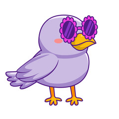 Cute Bird Cartoon Kawaii Sticker. Character Vector Illustration
