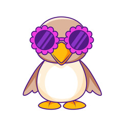 Cute Penguin Cartoon Kawaii Sticker. Character Vector Illustration