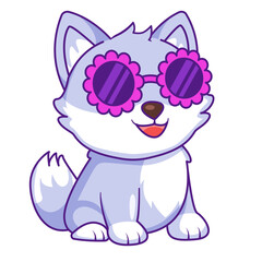 Cute Wolf Cartoon Kawaii Sticker. Character Vector Illustration