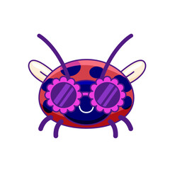 Cute Ladybug Cartoon Kawaii Sticker. Character Vector Illustration