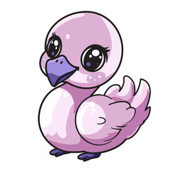 Cute Swan Cartoon Kawaii Sticker. Character Vector Illustration