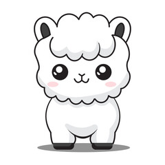 Cute Alpaca Cartoon Kawaii Sticker. Character Vector Illustration