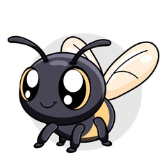 Cute Bee Cartoon Kawaii Sticker. Character Vector Illustration