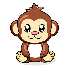Cute Monkey Cartoon Kawaii Sticker. Character Vector Illustration