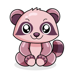 Cute Raccoon Cartoon Kawaii Sticker. Character Vector Illustration