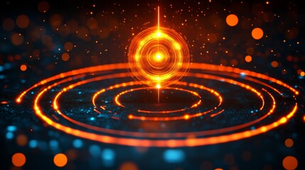 Futuristic Technology Background, Glowing Concentric Circles Representing Innovation and Growth.