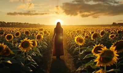 beautiful sunflowers in the afternoon - Powered by Adobe