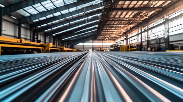 Steel Beams in a Large Industrial Factory Warehouse