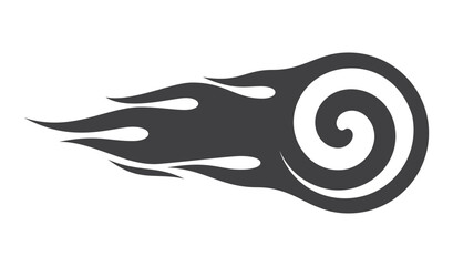 Vector black and white graphic symbol depicting a spiral with flames, resembling an energy vortex or fire in motion, on a white background.