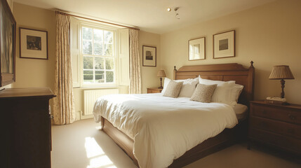 Traditional bedroom with wooden furniture and natural lighting