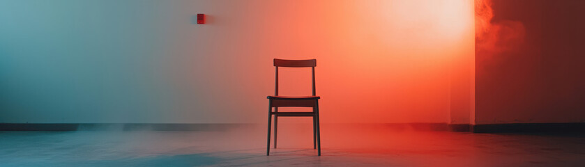 fire alarm smoke evacuation. Sparse room with glowing no body