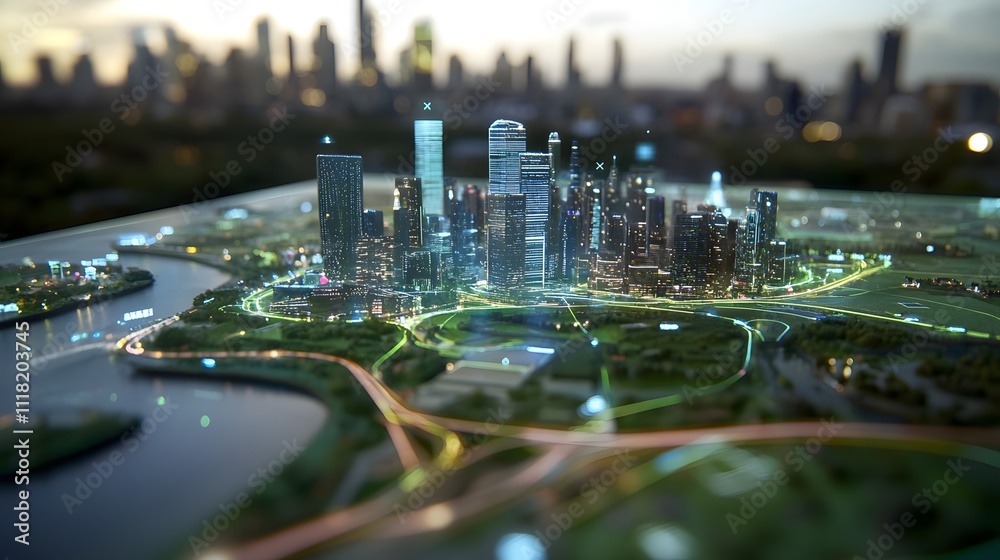 Poster spatial mapping: an ar interface displaying a 3d map of a city overlaid on the physical landscape, w