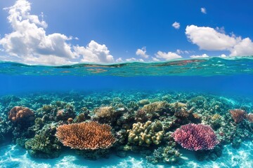 Obraz premium Stunning Panoramic View of Vibrant Coral Formations Underwater
