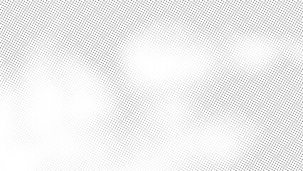 Dynamic halftone pattern texture gradient with black dots diminishing in size over a clean white background. Vector noise gradient.