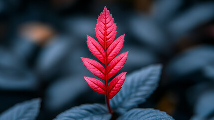 vibrant red leaf against a dark blue-grey background a stunning representation of autumn's beauty