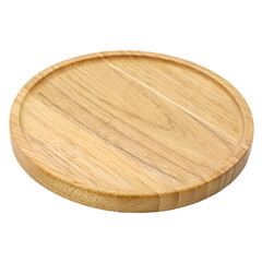 A natural round wooden coaster with visible grain patterns, isolated on a transparent background