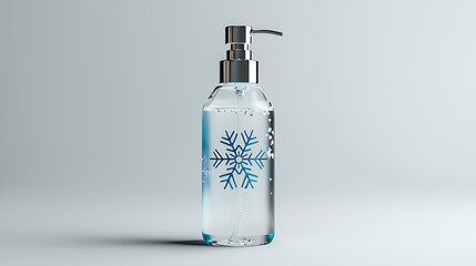 A bottle of hand sanitizer with a blue snowflake on it
