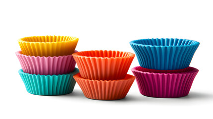 Stackable silicone baking cups in vibrant colors, practical kitchenware