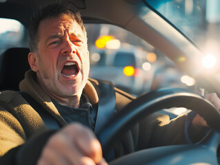 Obraz premium Angry Driver in City Traffic