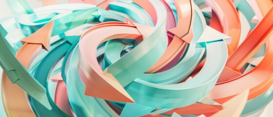Lively intertwining arrows in pastel shades create an energetic abstract design full of movement and cheer.