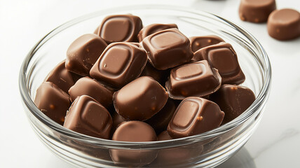 Fototapeta premium A tempting array of gourmet chocolates on a plate, beautifully presented against a white background 