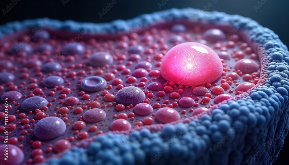 Leinwandbilder Detailed view of adipose tissue cross-section. Microscopic illustration intricate extracellular matrix surrounding adipocytes. Network of supportive matrix visible. Study of cellular structures,