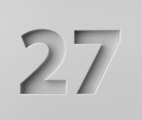 Sleek White Number 27 Twenty Seven With Subtle Shadow Embossed Into Grey Background 3D Illustration