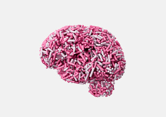 Human Brain Made Of Pink And White Sugar Coated Sprinkles On White Background 3D Illustration
