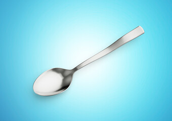 Gleaming Metal Spoon With Its Elongated Handle And Rounded Bowl On Blue Background 3D Illustration