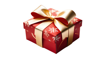 Obraz premium red gift box with ice motive for winter and golden ribbon