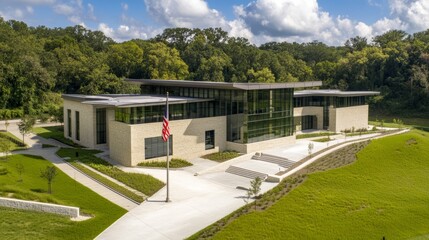 Courthouse building exterior with classical architecture, symbolizing justice and order in society. Timeless design reflecting the importance of legal systems and civic responsibility.