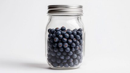front view of blueberries fruit in a jar isolated on a white background

