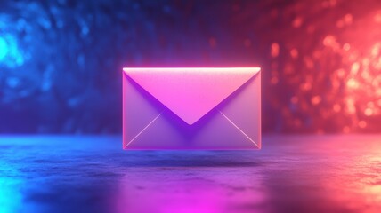 Neon envelope with glowing edges on a vibrant, colorful background.