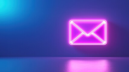Fototapeta premium Neon email icon glowing on a colorful background.