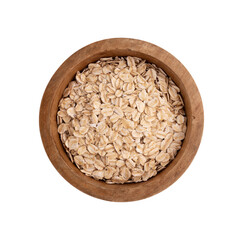 dry rolled oatmeal in bowl isolated