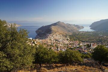 Obraz premium upper view from Symi bay and town
