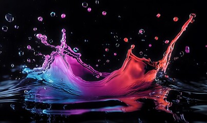 This image captures a splash of various colorful liquids at the moment of impact, displaying a vivid and dynamic scene with a mix of hues