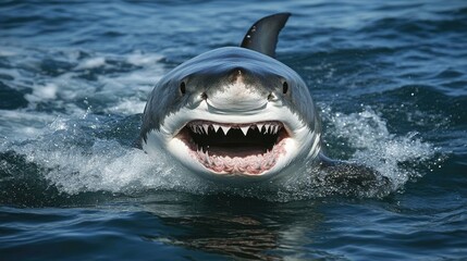 Naklejka premium Great White Shark Surfacing Ocean Predator