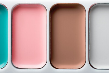 Colorful makeup palette with mocha mousse shade close-up