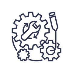 Gears and tools symbolize data transformation processes and optimization.