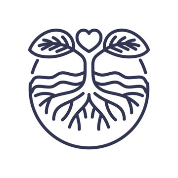 recommend clip art: Line art of a plant with roots and heart symbolizing growth and love.