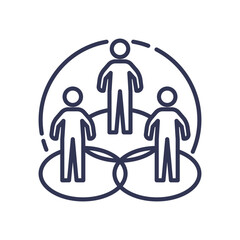 Three figures in a network symbolize social influence and interconnectedness.