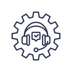 Headset and gear icon symbolize automated customer support solutions.