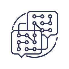 Speech bubbles with circuit patterns symbolize digital communication and technology integration.